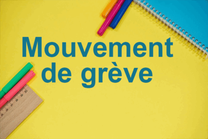 "mouvement de grève" écrit sur un fond jaune avec des affaires scolaires - Agrandir l'image, fenêtre modale
