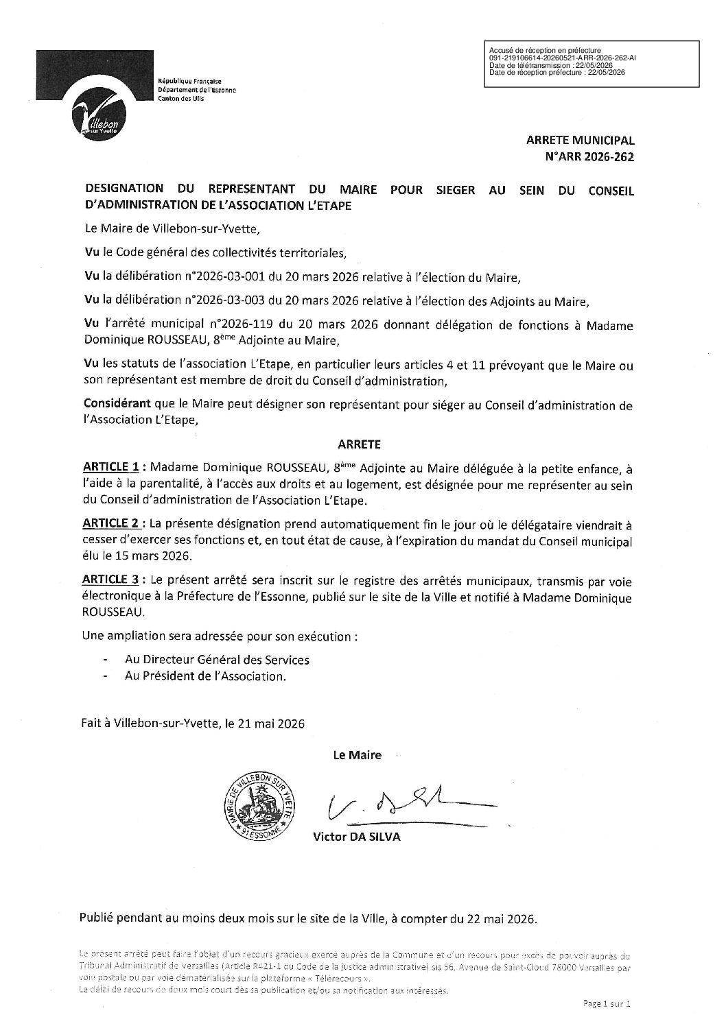ARR-2026-262 Désignation du représentant du Maire pour siéger au sein ...